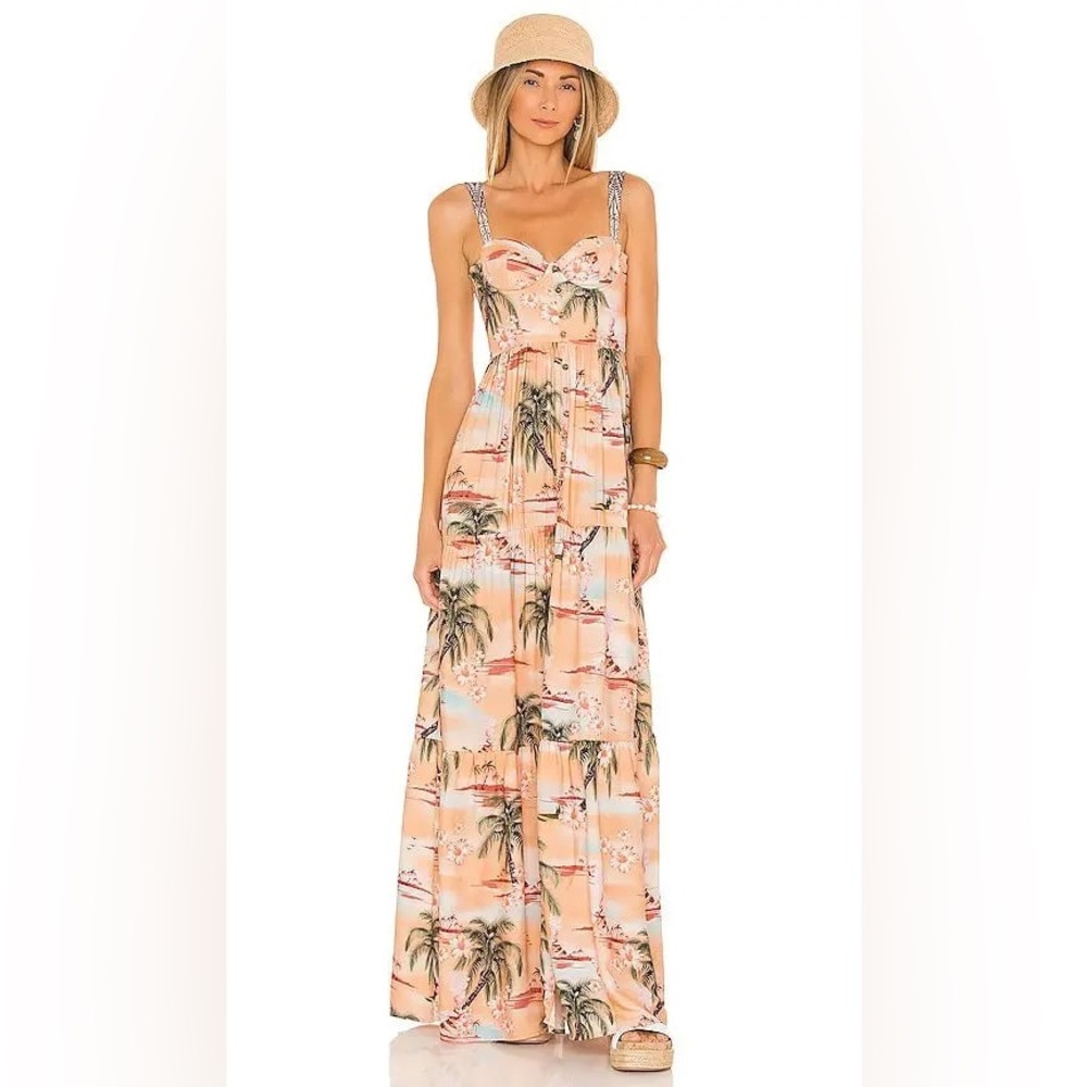 NWT! Agua Bendita Peach Palm Print Maxi Dress